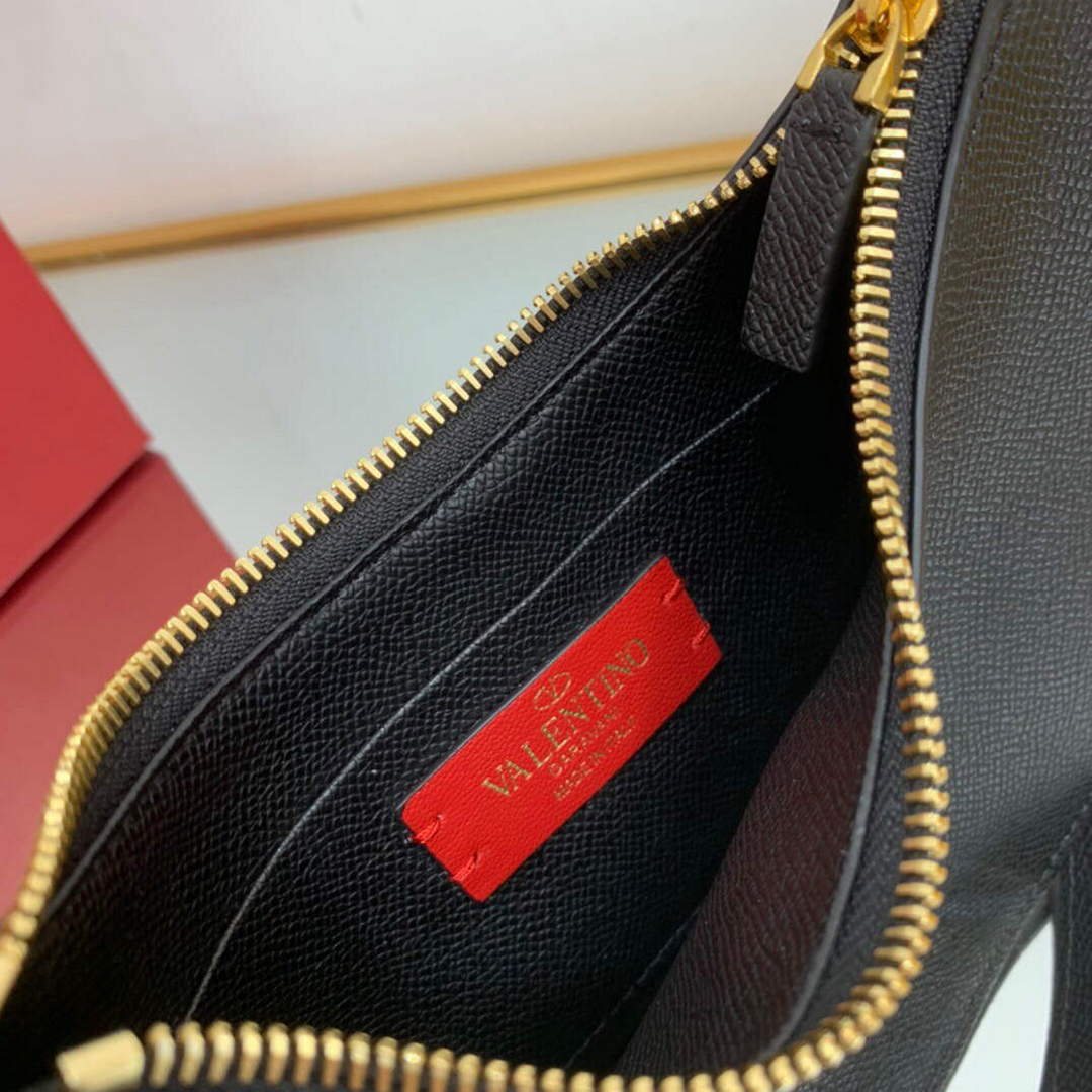 Valentino 1W2P0W19RQR Mini Vlogo Signature Grainy Calfskin Hobo Bag Black