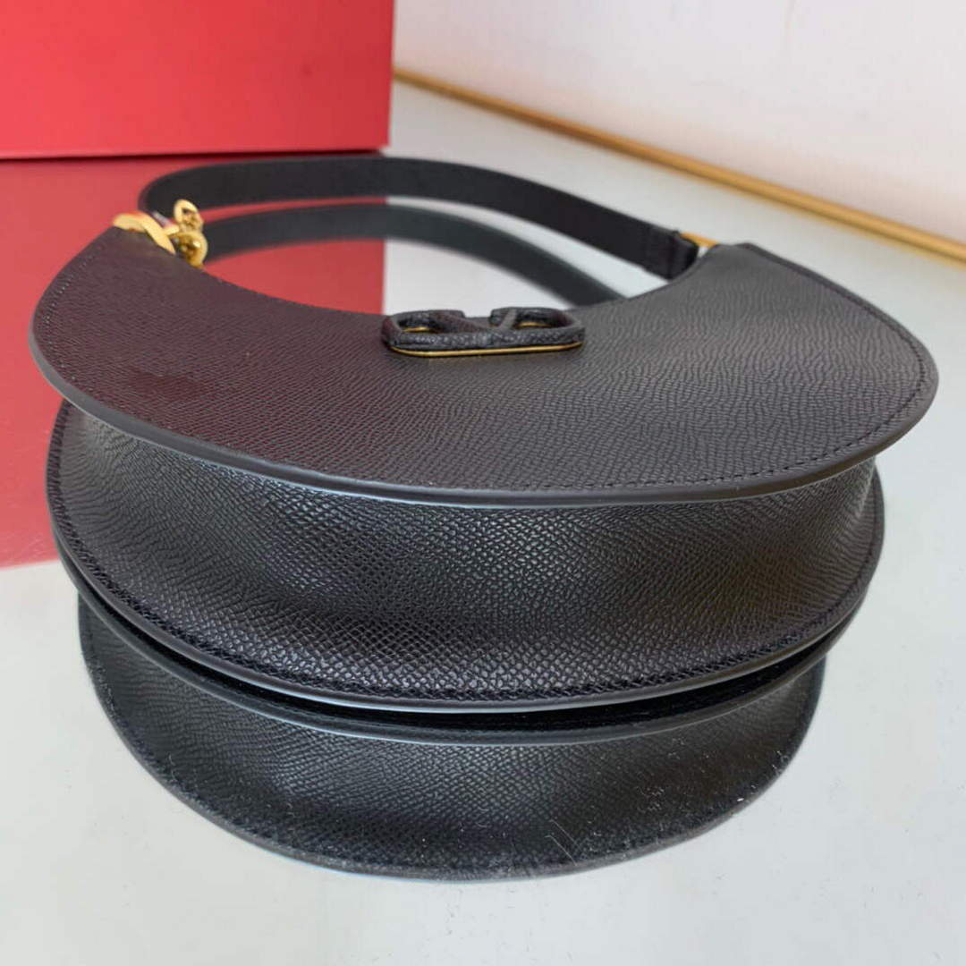 Valentino 1W2P0W19RQR Mini Vlogo Signature Grainy Calfskin Hobo Bag Black