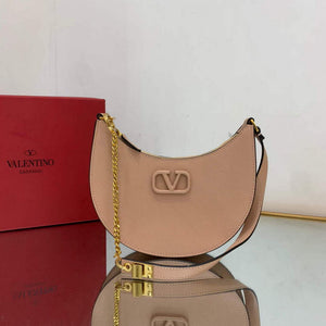 Valentino 1W2P0W19RQR Mini Vlogo Signature Grainy Calfskin Hobo Bag Light Pink - Default Title - View 1