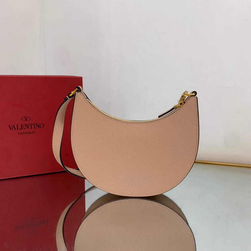 Valentino 1W2P0W19RQR Mini Vlogo Signature Grainy Calfskin Hobo Bag Light Pink