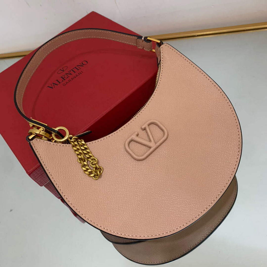 Valentino 1W2P0W19RQR Mini Vlogo Signature Grainy Calfskin Hobo Bag Light Pink