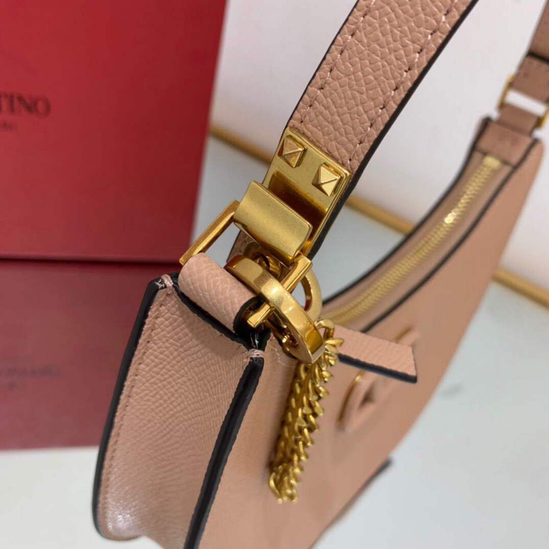 Valentino 1W2P0W19RQR Mini Vlogo Signature Grainy Calfskin Hobo Bag Light Pink