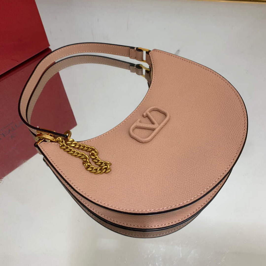Valentino 1W2P0W19RQR Mini Vlogo Signature Grainy Calfskin Hobo Bag Light Pink