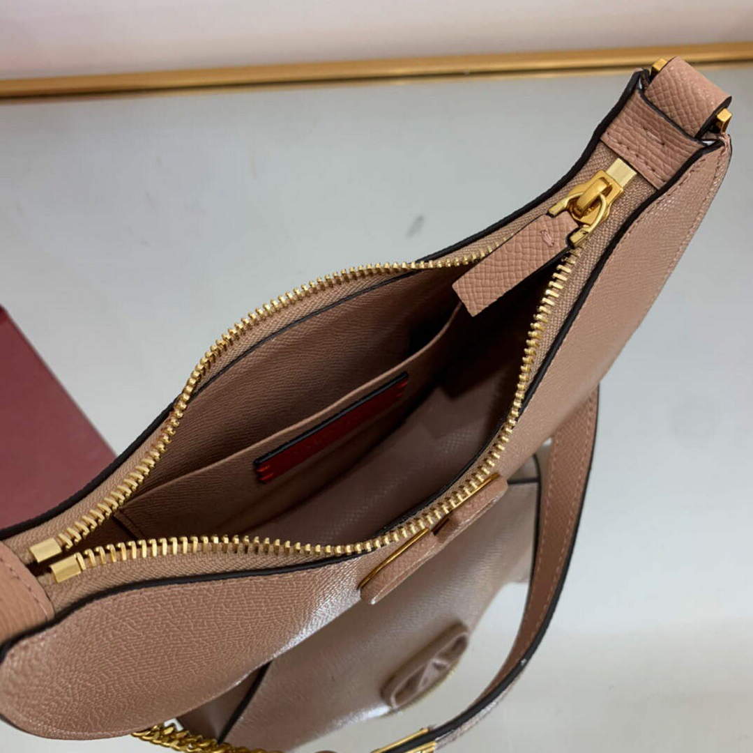 Valentino 1W2P0W19RQR Mini Vlogo Signature Grainy Calfskin Hobo Bag Light Pink