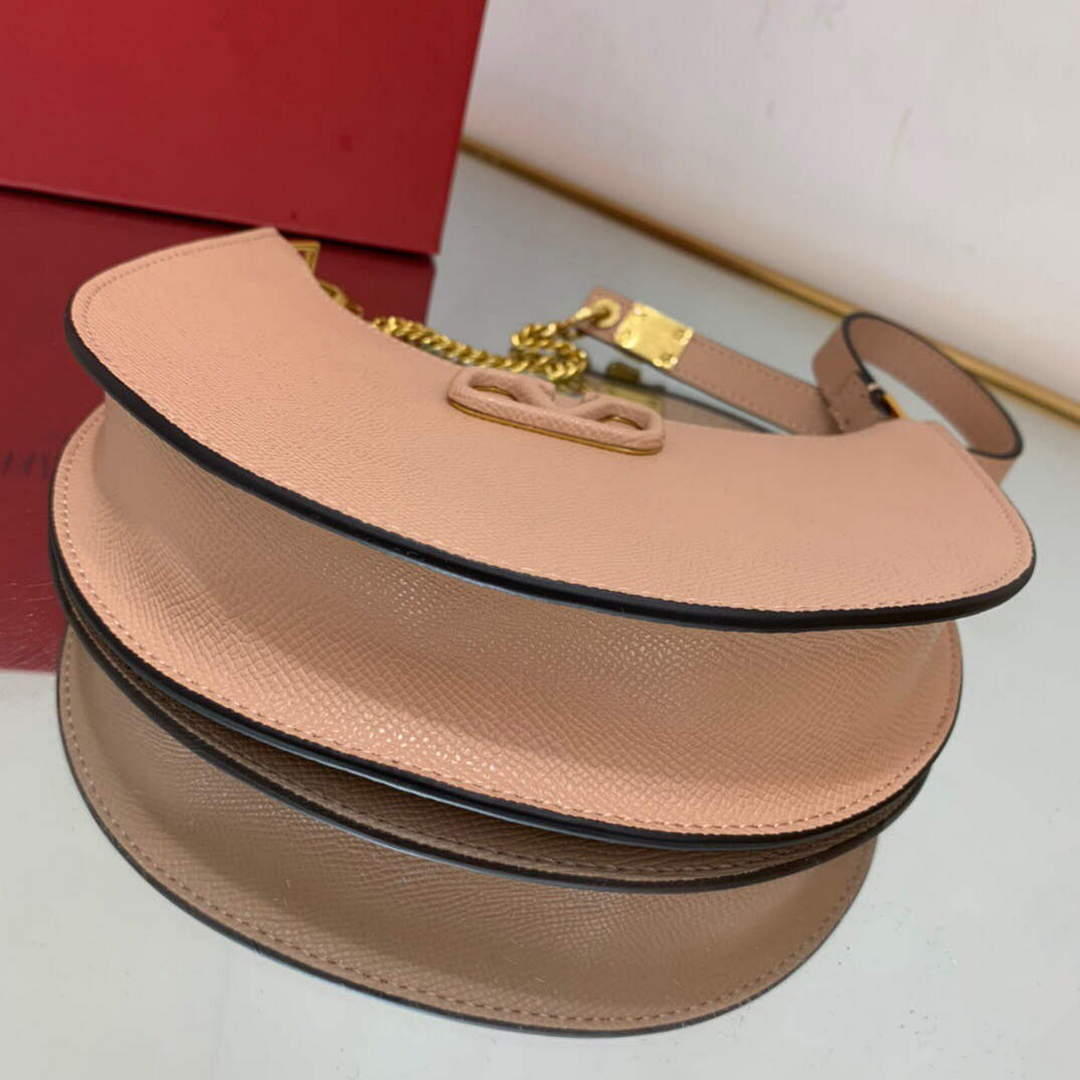 Valentino 1W2P0W19RQR Mini Vlogo Signature Grainy Calfskin Hobo Bag Light Pink