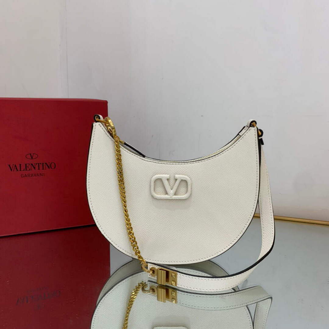 Valentino 1W2P0W19RQR Mini Vlogo Signature Grainy Calfskin Hobo Bag Light Ivory - Default Title - View 1