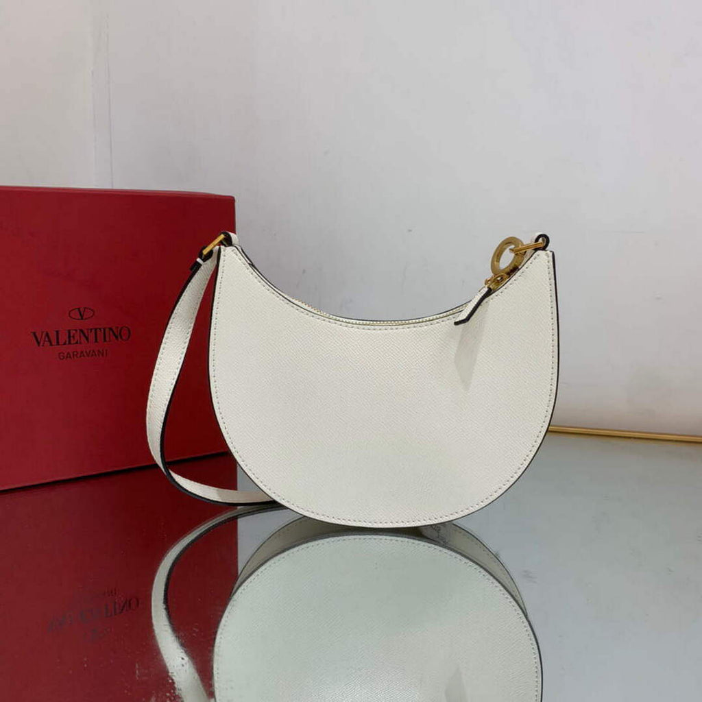 Valentino 1W2P0W19RQR Mini Vlogo Signature Grainy Calfskin Hobo Bag Light Ivory