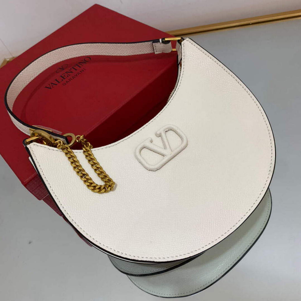 Valentino 1W2P0W19RQR Mini Vlogo Signature Grainy Calfskin Hobo Bag Light Ivory