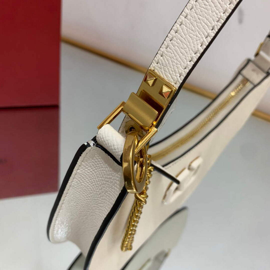 Valentino 1W2P0W19RQR Mini Vlogo Signature Grainy Calfskin Hobo Bag Light Ivory