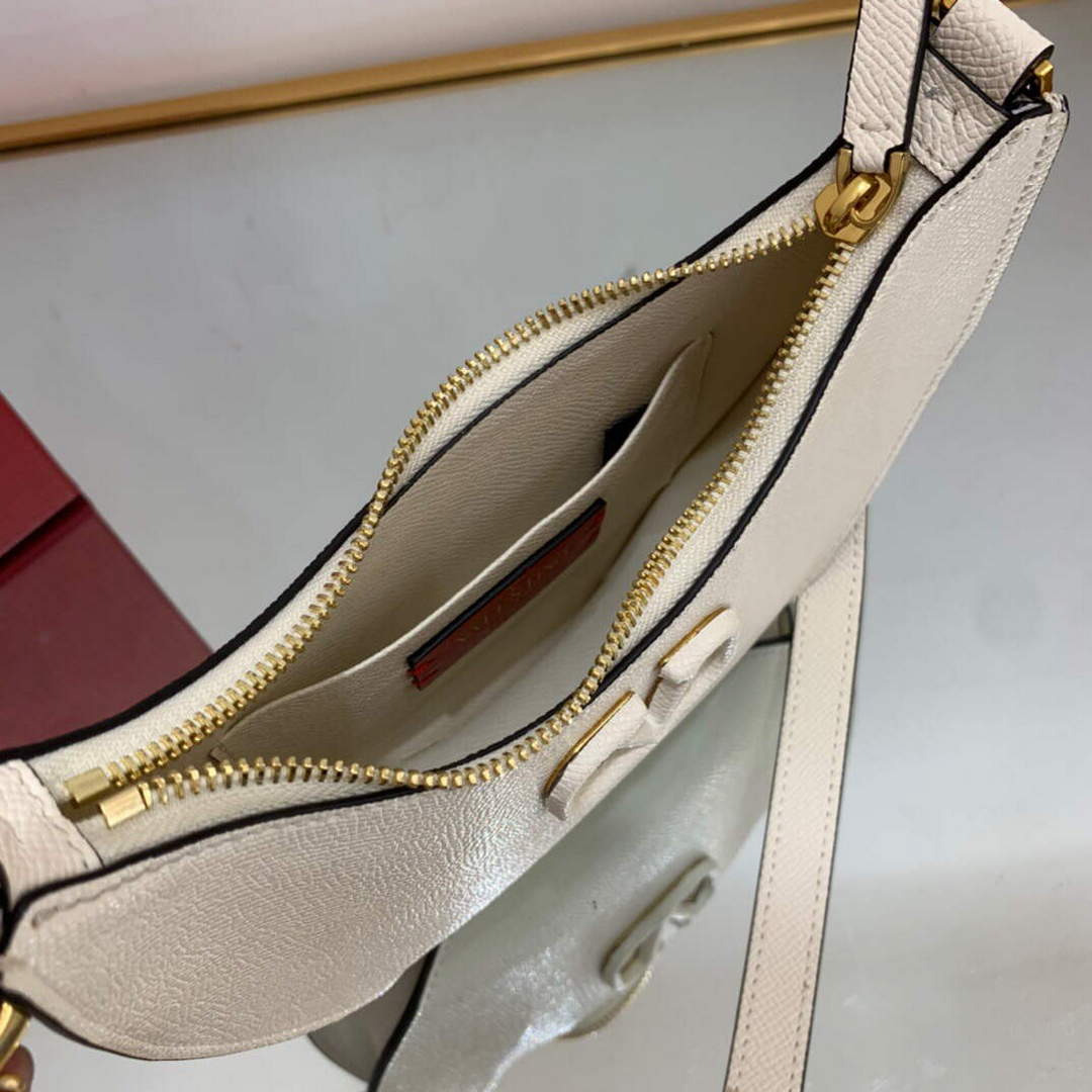 Valentino 1W2P0W19RQR Mini Vlogo Signature Grainy Calfskin Hobo Bag Light Ivory