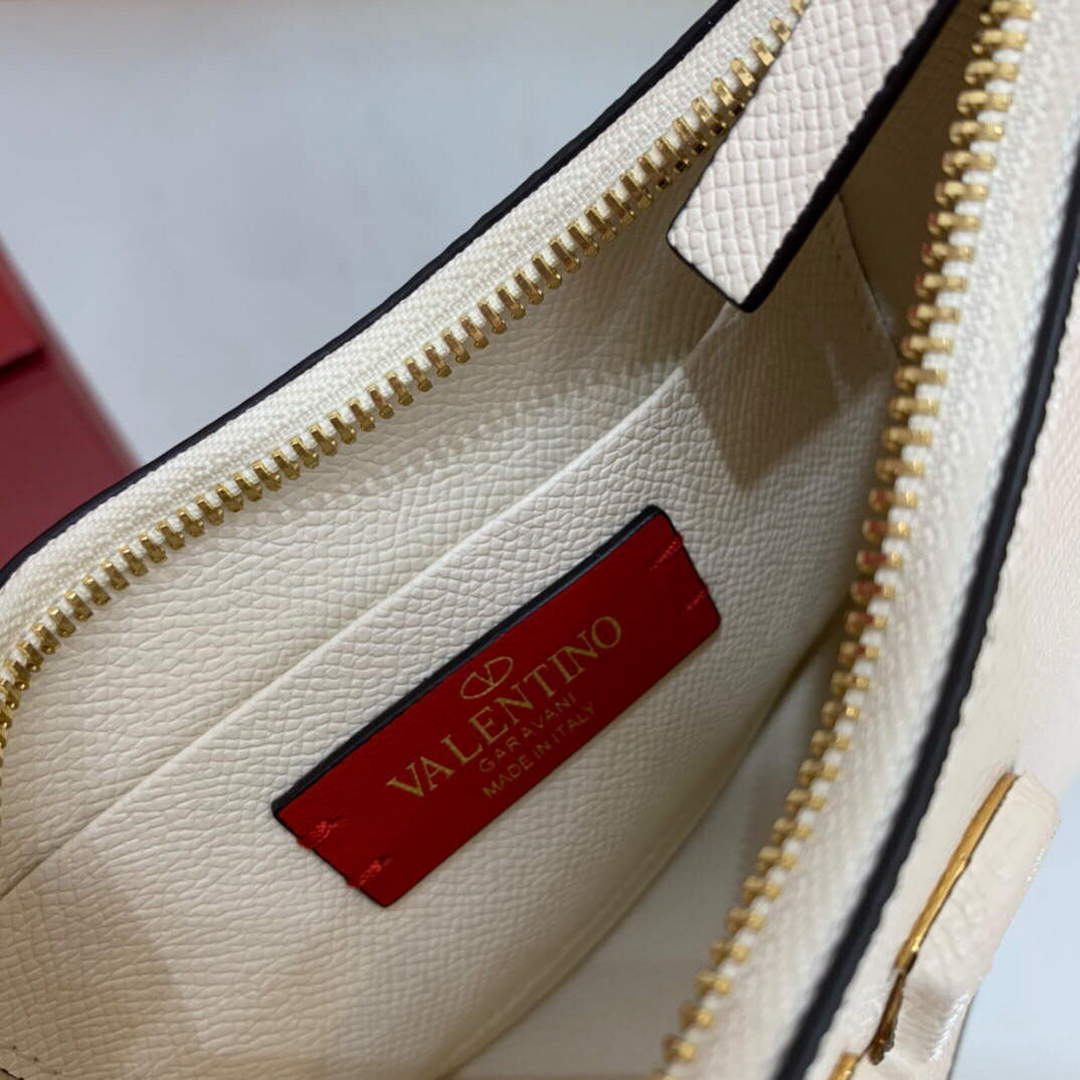 Valentino 1W2P0W19RQR Mini Vlogo Signature Grainy Calfskin Hobo Bag Light Ivory