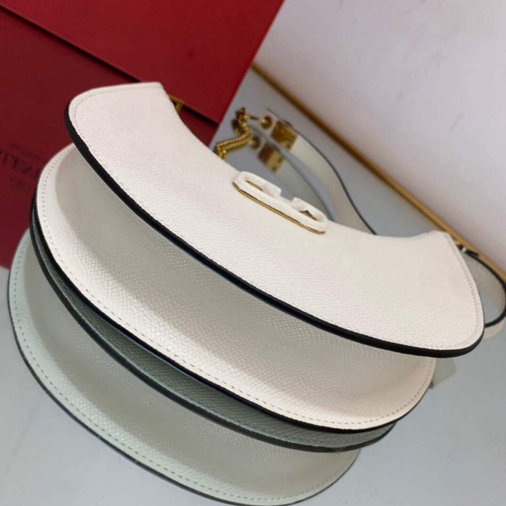 Valentino 1W2P0W19RQR Mini Vlogo Signature Grainy Calfskin Hobo Bag Light Ivory