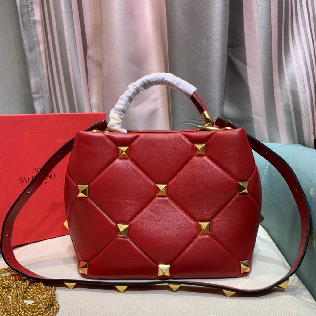 Valentino 2021 Roman Stud The Handle Bag In Nappa 0097L Red