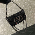 Valentino 2W0B0K53LBB_08Y SMALL VALENTINO GARAVANI LOC¨° SHOULDER BAG WITH CRYSTALS Black