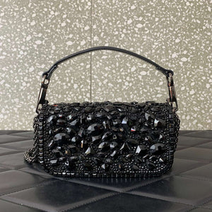 Valentino 2W0B0K53LBB_08Y SMALL VALENTINO GARAVANI LOC¨° SHOULDER BAG WITH CRYSTALS Black - Default Title - View 3