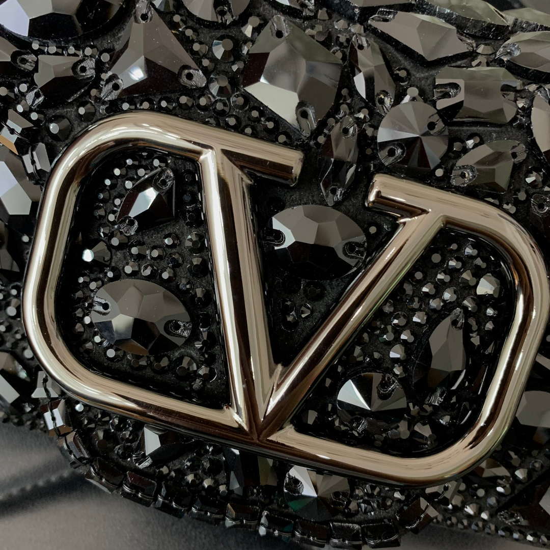Valentino 2W0B0K53LBB_08Y SMALL VALENTINO GARAVANI LOC¨° SHOULDER BAG WITH CRYSTALS Black