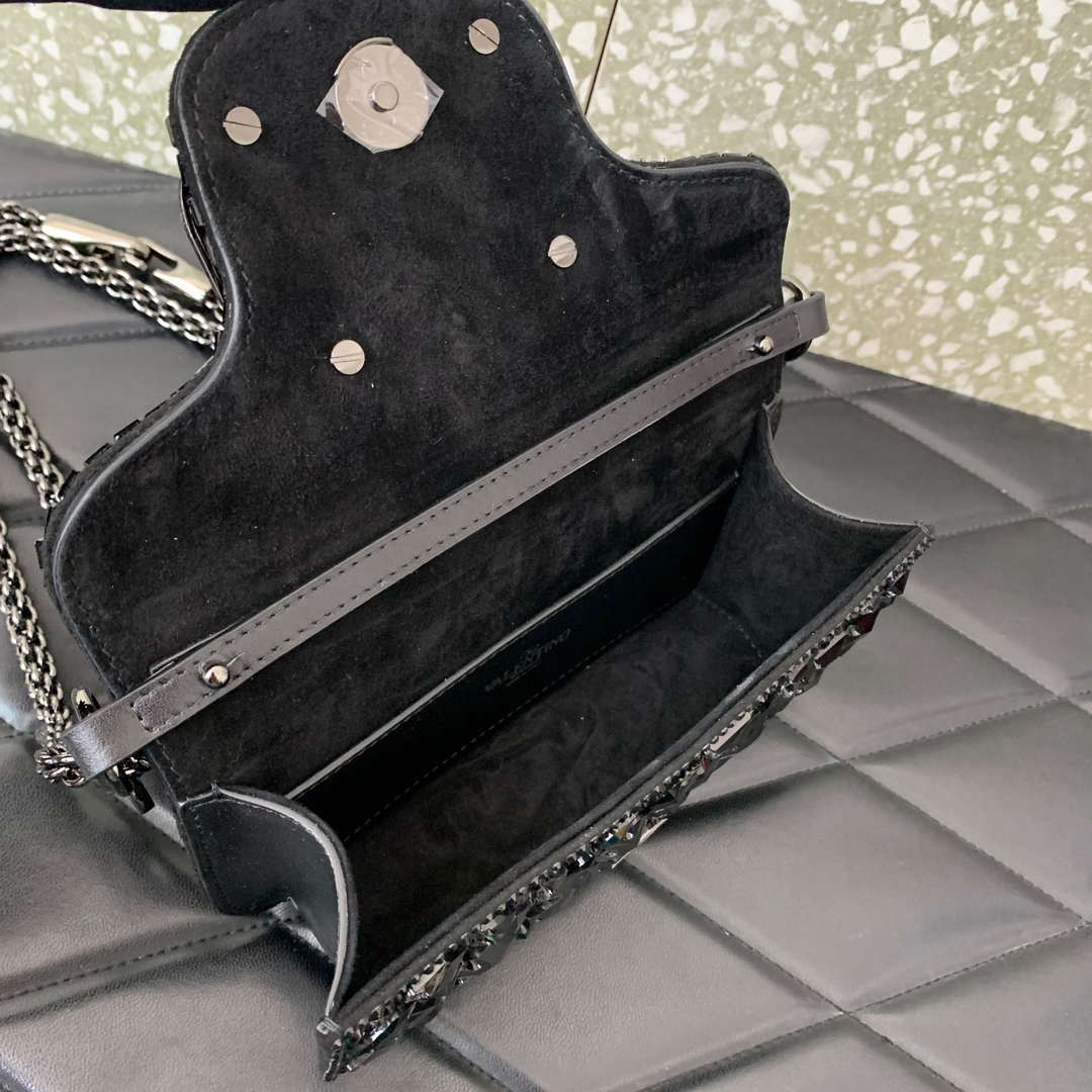 Valentino 2W0B0K53LBB_08Y SMALL VALENTINO GARAVANI LOC¨° SHOULDER BAG WITH CRYSTALS Black
