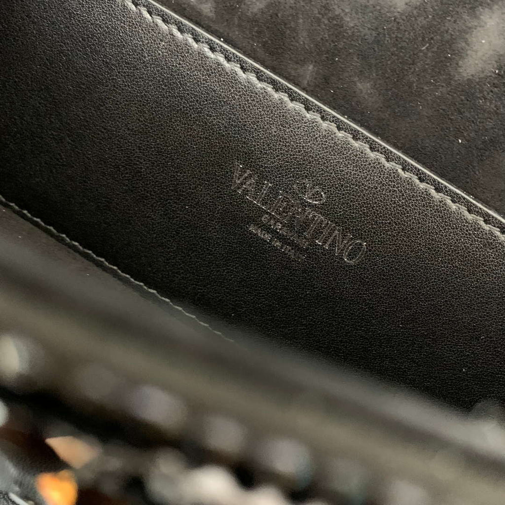 Valentino 2W0B0K53LBB_08Y SMALL VALENTINO GARAVANI LOC¨° SHOULDER BAG WITH CRYSTALS Black