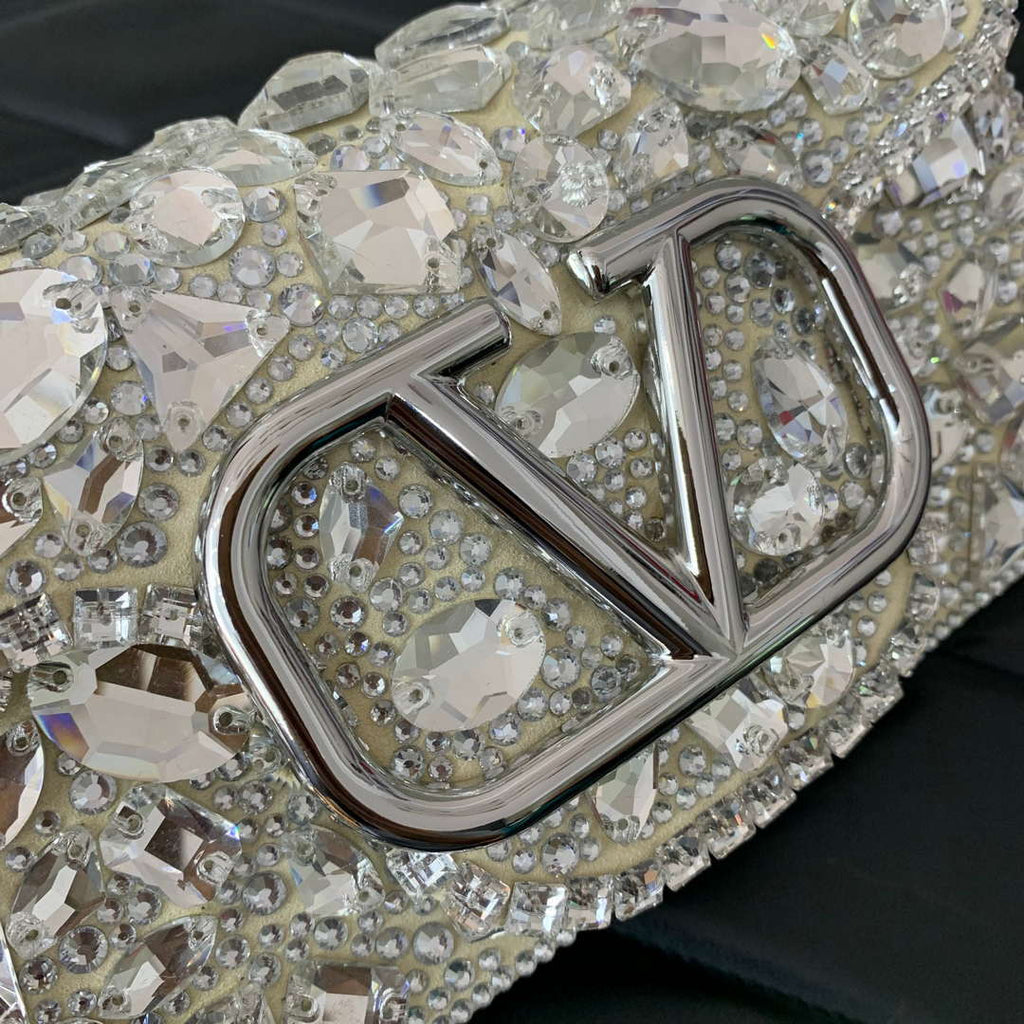 Valentino 2W0B0K53LBB_08Y SMALL VALENTINO GARAVANI LOC¨° SHOULDER BAG WITH CRYSTALS White