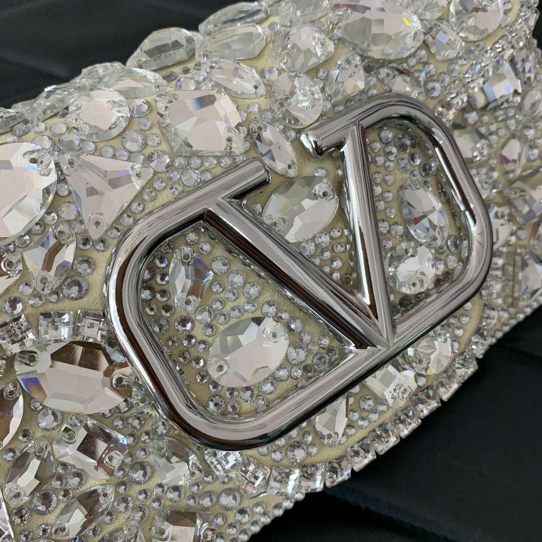 Valentino 2W0B0K53LBB_08Y SMALL VALENTINO GARAVANI LOC¨° SHOULDER BAG WITH CRYSTALS White