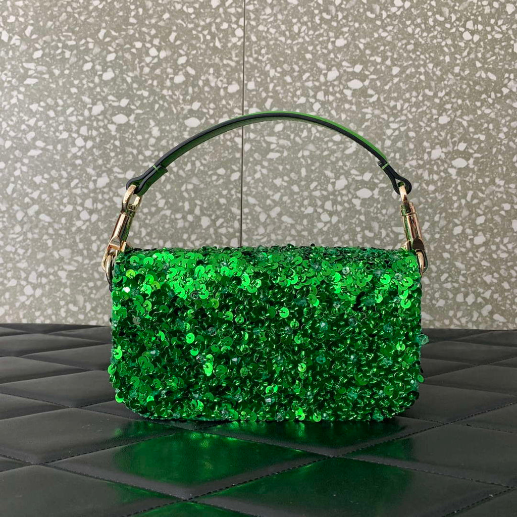 Valentino 2W2B0K53BYYNB6 Garavani Mini loco 3D Beads shoulder bag Crystal VLogo Signature Green