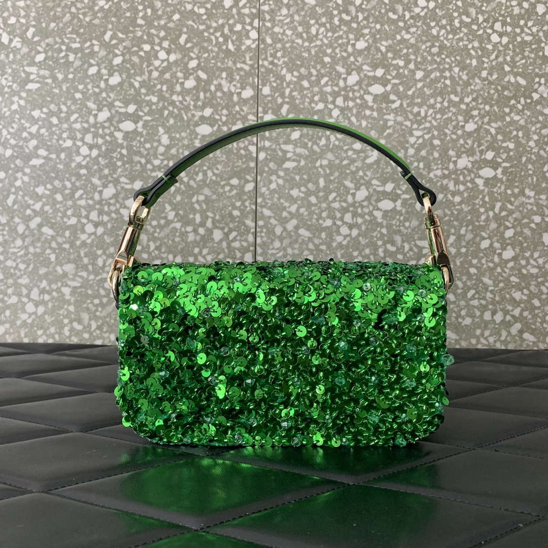 Valentino 2W2B0K53BYYNB6 Garavani Mini loco 3D Beads shoulder bag Crystal VLogo Signature Green