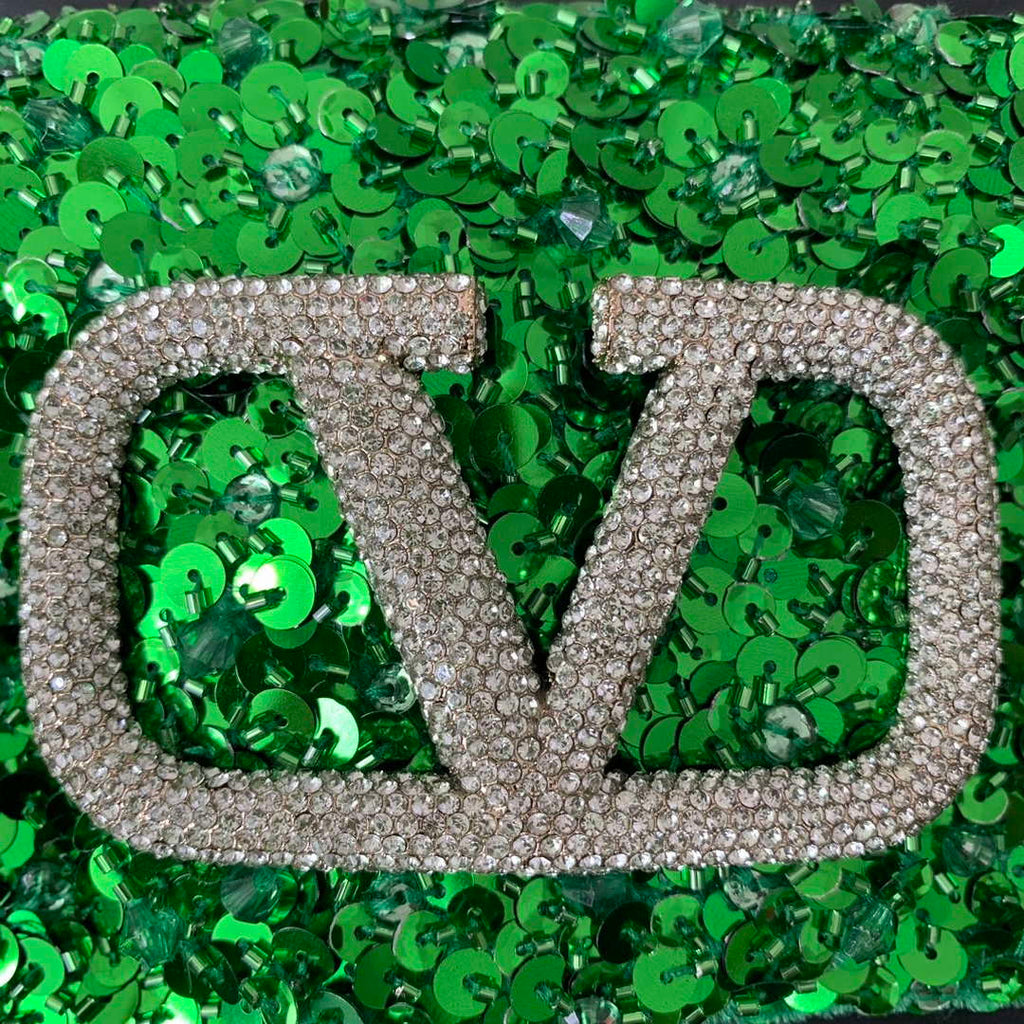 Valentino 2W2B0K53BYYNB6 Garavani Mini loco 3D Beads shoulder bag Crystal VLogo Signature Green