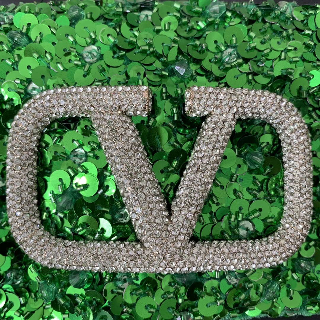 Valentino 2W2B0K53BYYNB6 Garavani Mini loco 3D Beads shoulder bag Crystal VLogo Signature Green