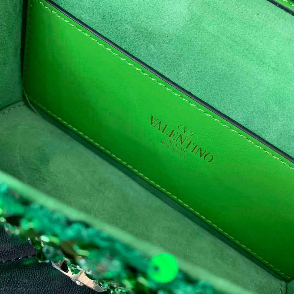Valentino 2W2B0K53BYYNB6 Garavani Mini loco 3D Beads shoulder bag Crystal VLogo Signature Green