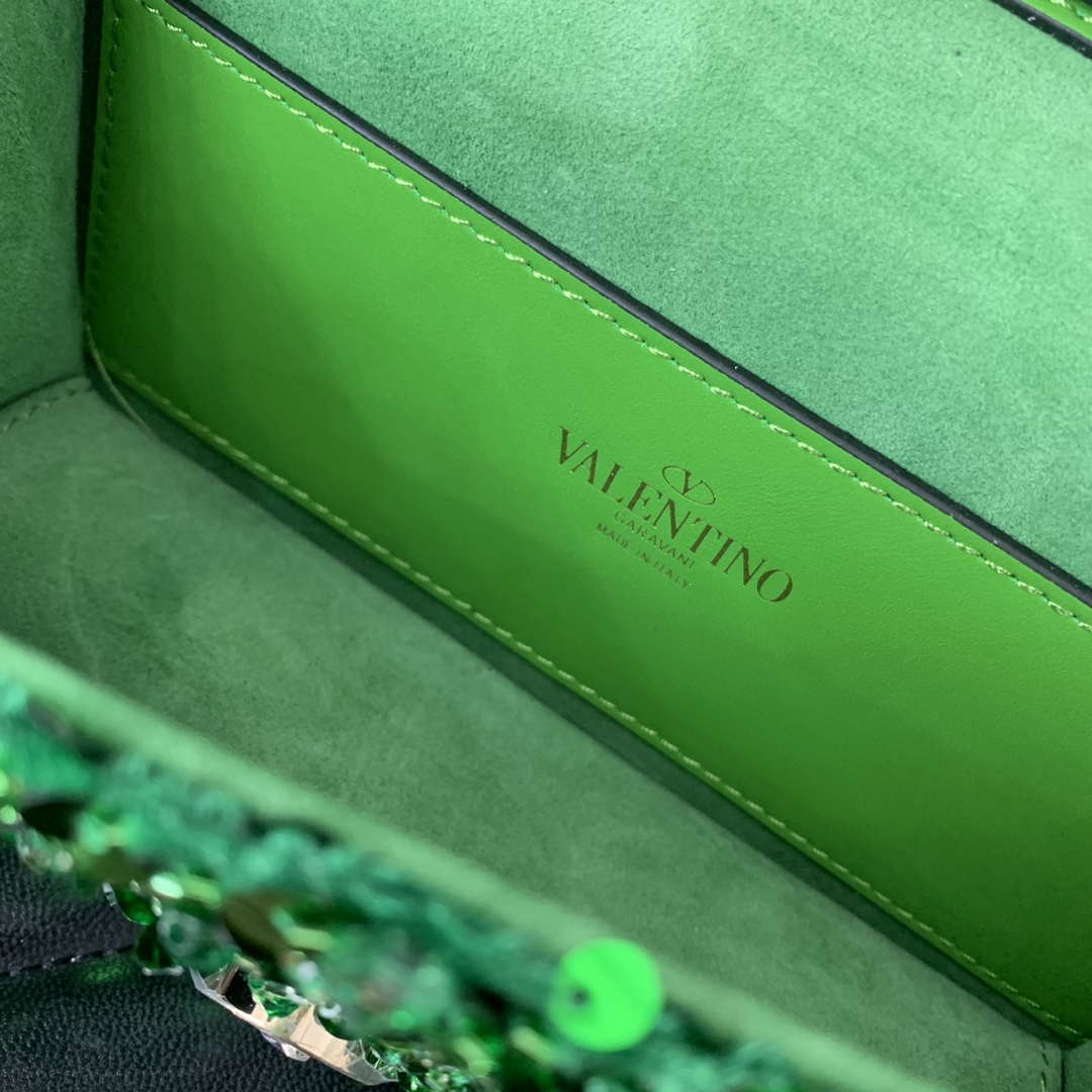 Valentino 2W2B0K53BYYNB6 Garavani Mini loco 3D Beads shoulder bag Crystal VLogo Signature Green