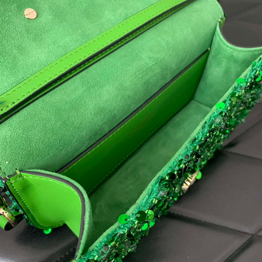 Valentino 2W2B0K53BYYNB6 Garavani Mini loco 3D Beads shoulder bag Crystal VLogo Signature Green