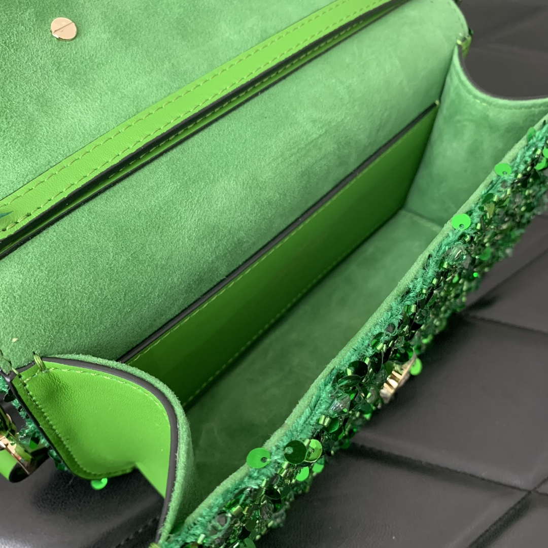 Valentino 2W2B0K53BYYNB6 Garavani Mini loco 3D Beads shoulder bag Crystal VLogo Signature Green