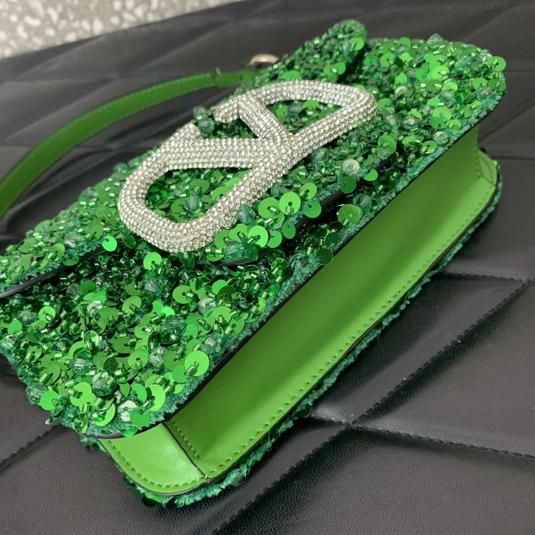 Valentino 2W2B0K53BYYNB6 Garavani Mini loco 3D Beads shoulder bag Crystal VLogo Signature Green