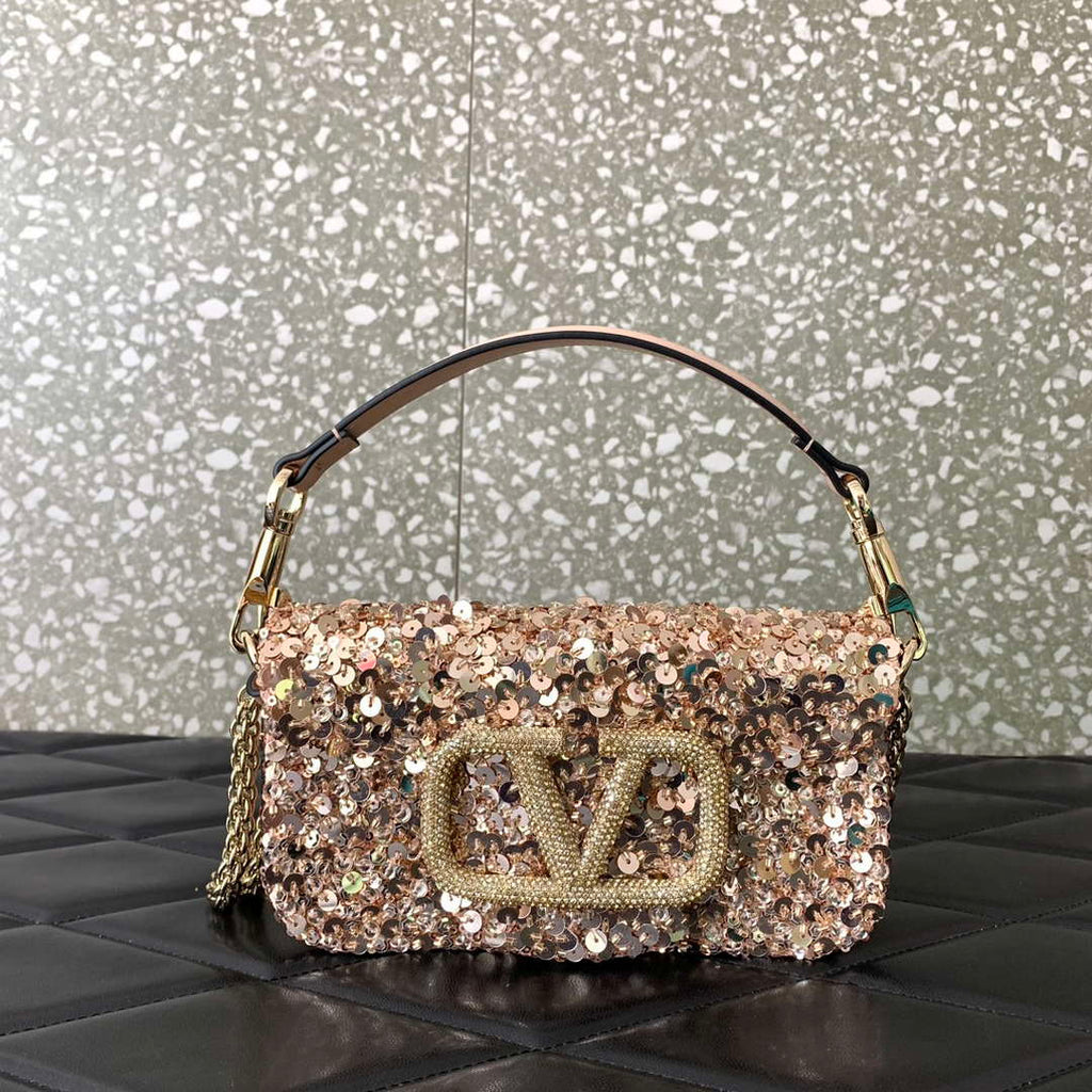 Valentino 2W2B0K53BYYNB6 Garavani Mini loco 3D Beads shoulder bag Crystal VLogo Signature Nude