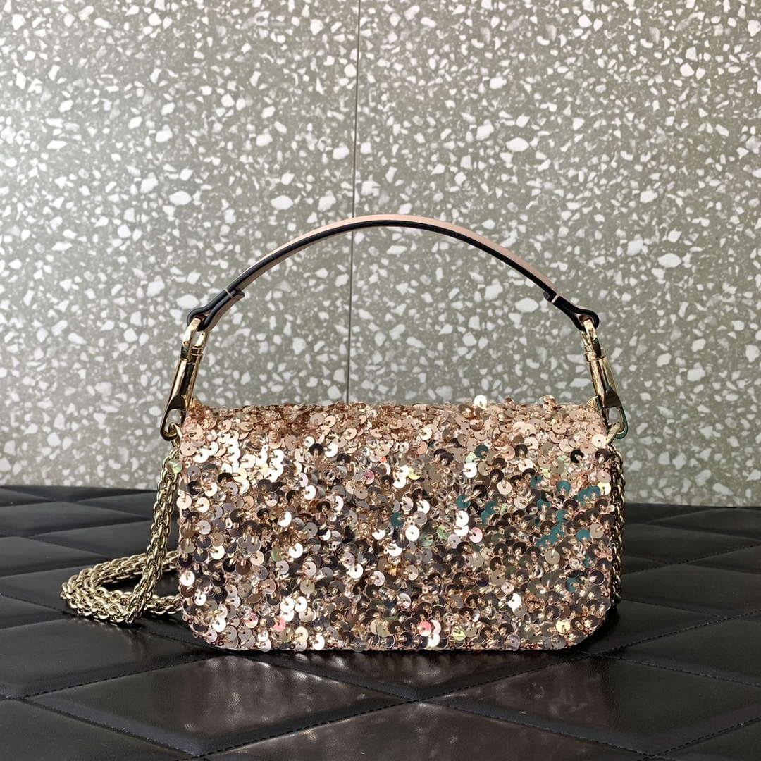 Valentino 2W2B0K53BYYNB6 Garavani Mini loco 3D Beads shoulder bag Crystal VLogo Signature Nude
