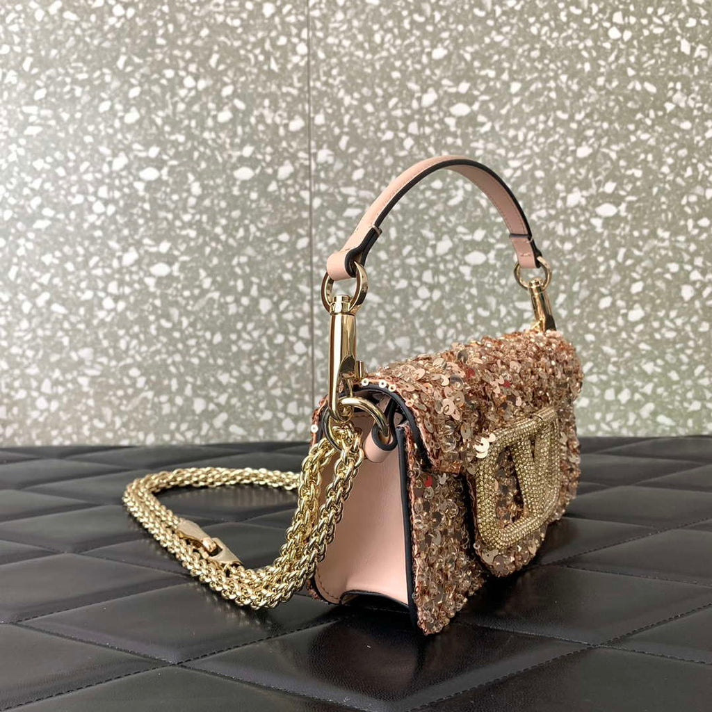 Valentino 2W2B0K53BYYNB6 Garavani Mini loco 3D Beads shoulder bag Crystal VLogo Signature Nude