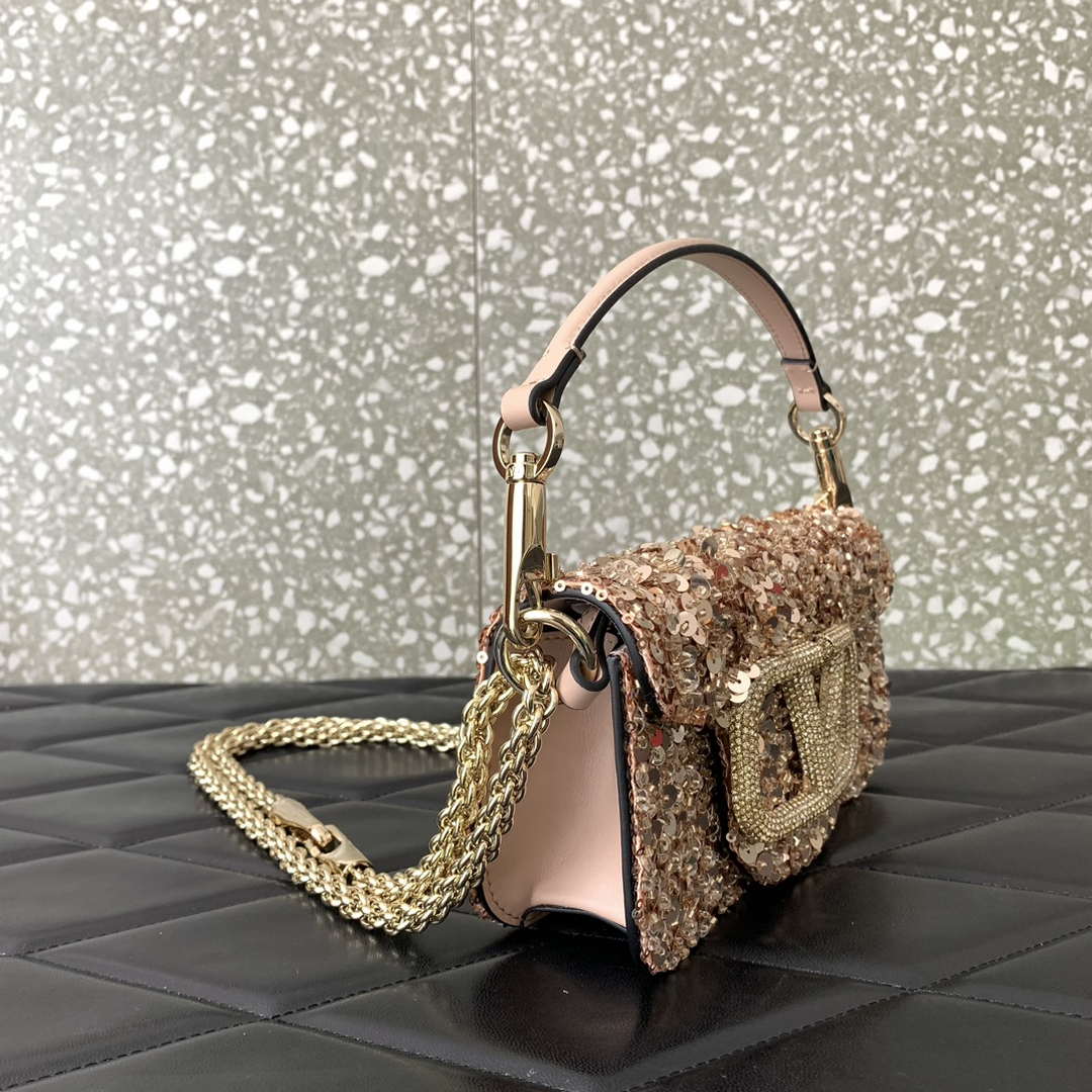 Valentino 2W2B0K53BYYNB6 Garavani Mini loco 3D Beads shoulder bag Crystal VLogo Signature Nude