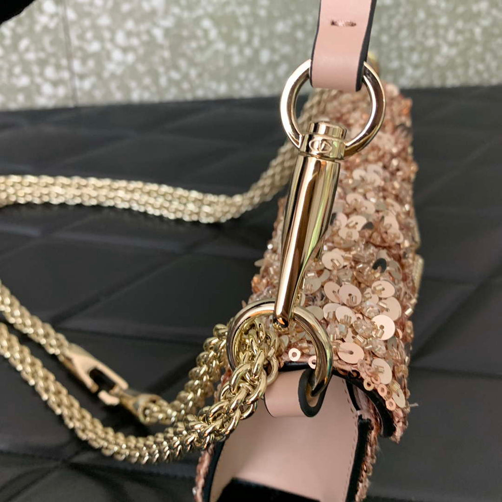Valentino 2W2B0K53BYYNB6 Garavani Mini loco 3D Beads shoulder bag Crystal VLogo Signature Nude