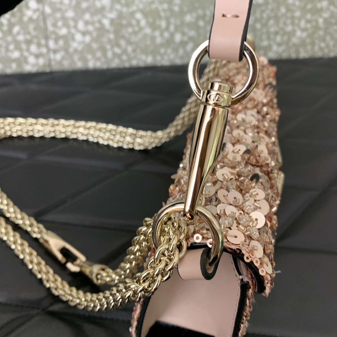 Valentino 2W2B0K53BYYNB6 Garavani Mini loco 3D Beads shoulder bag Crystal VLogo Signature Nude