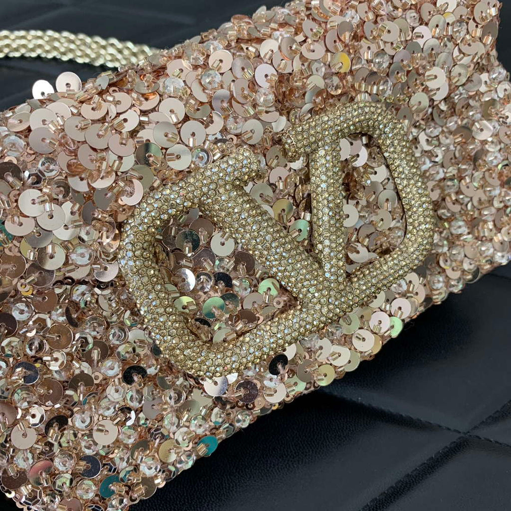 Valentino 2W2B0K53BYYNB6 Garavani Mini loco 3D Beads shoulder bag Crystal VLogo Signature Nude