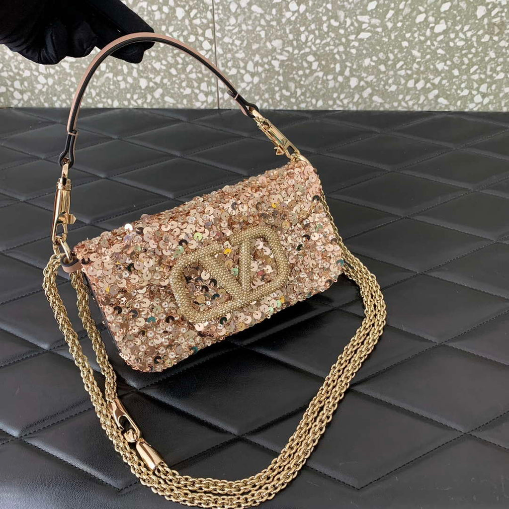 Valentino 2W2B0K53BYYNB6 Garavani Mini loco 3D Beads shoulder bag Crystal VLogo Signature Nude