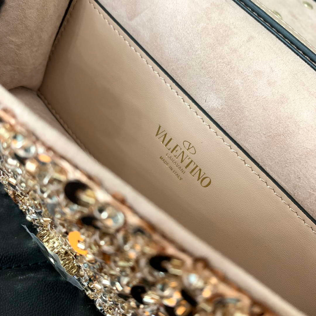 Valentino 2W2B0K53BYYNB6 Garavani Mini loco 3D Beads shoulder bag Crystal VLogo Signature Nude