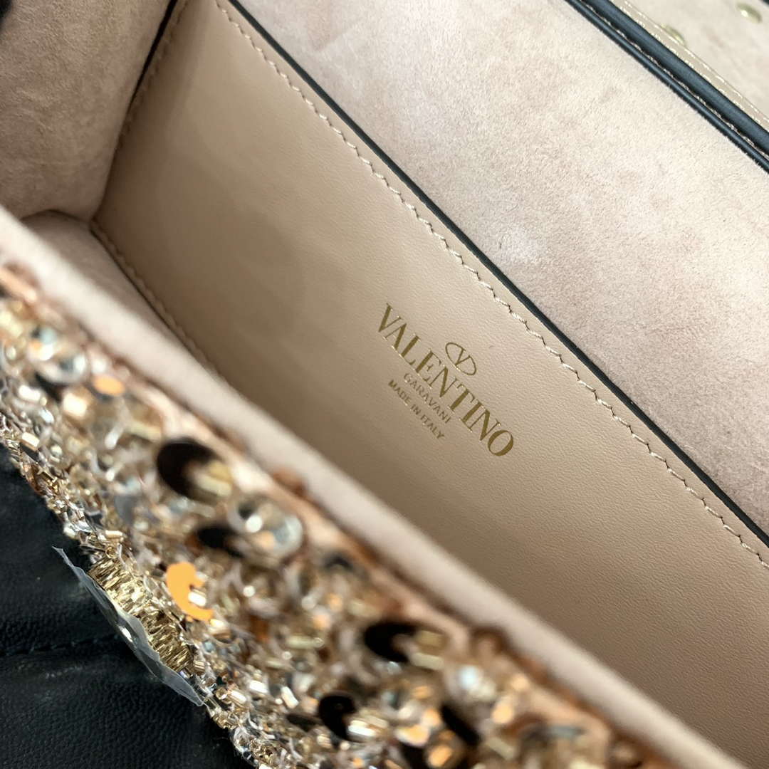 Valentino 2W2B0K53BYYNB6 Garavani Mini loco 3D Beads shoulder bag Crystal VLogo Signature Nude