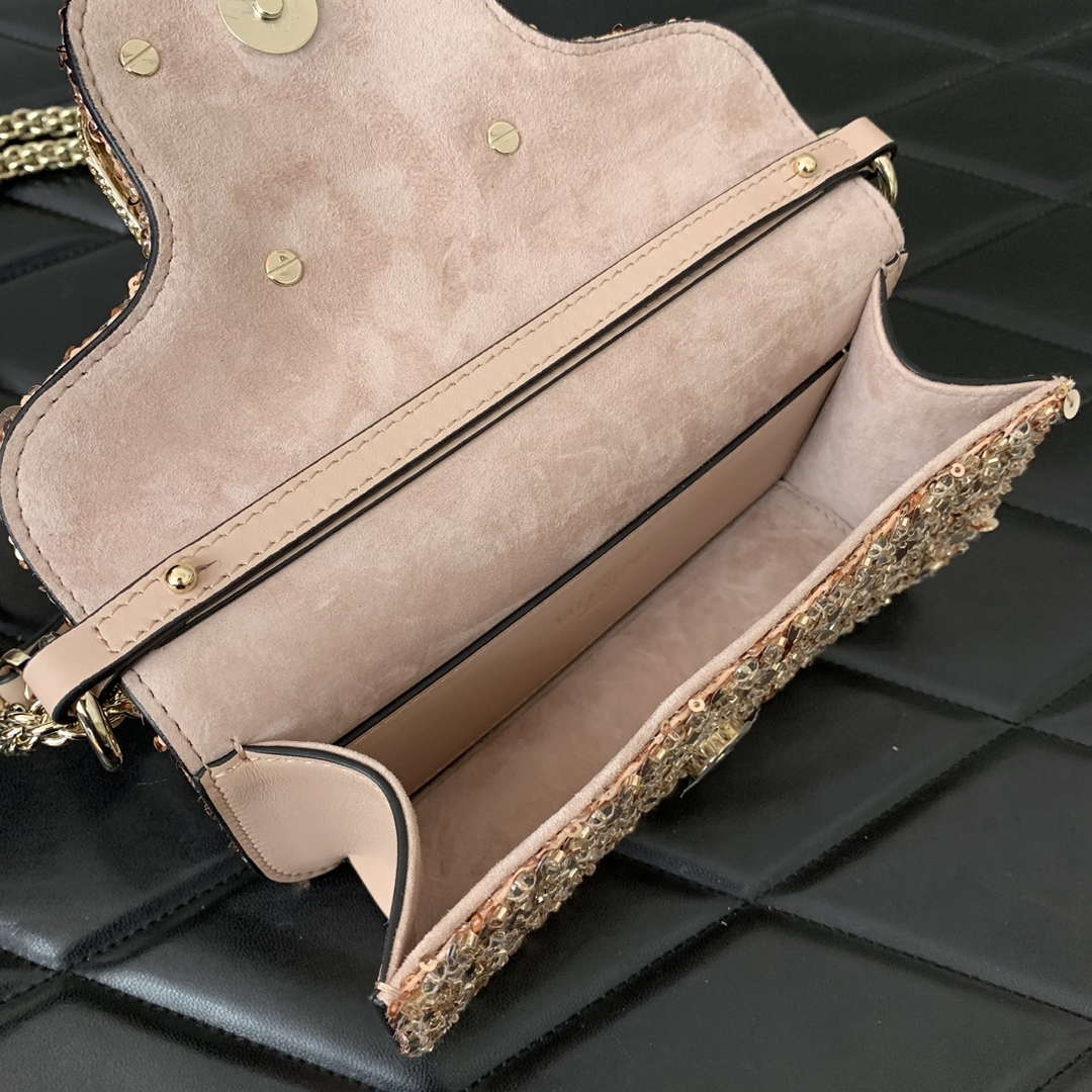 Valentino 2W2B0K53BYYNB6 Garavani Mini loco 3D Beads shoulder bag Crystal VLogo Signature Nude