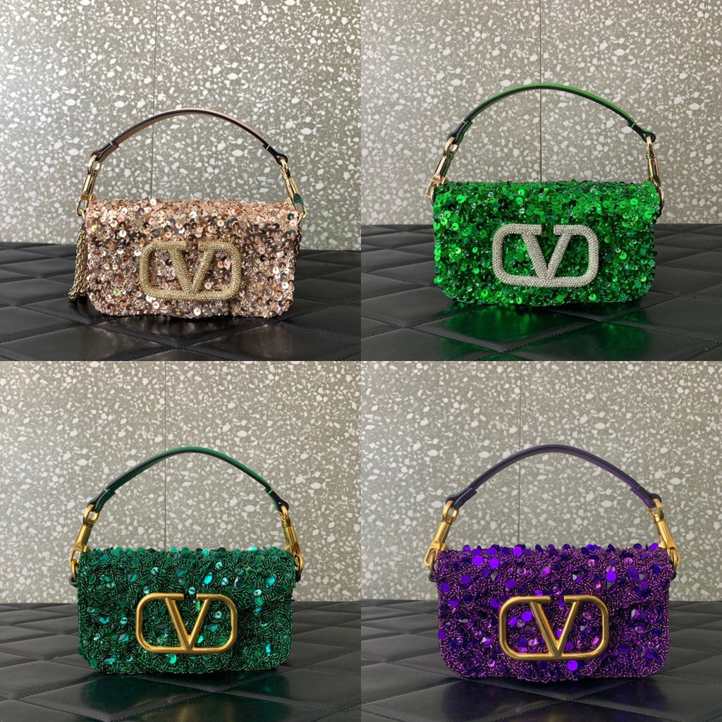 Valentino 2W2B0K53BYYNB6 Garavani Mini loco 3D Beads shoulder bag Crystal VLogo Signature Nude