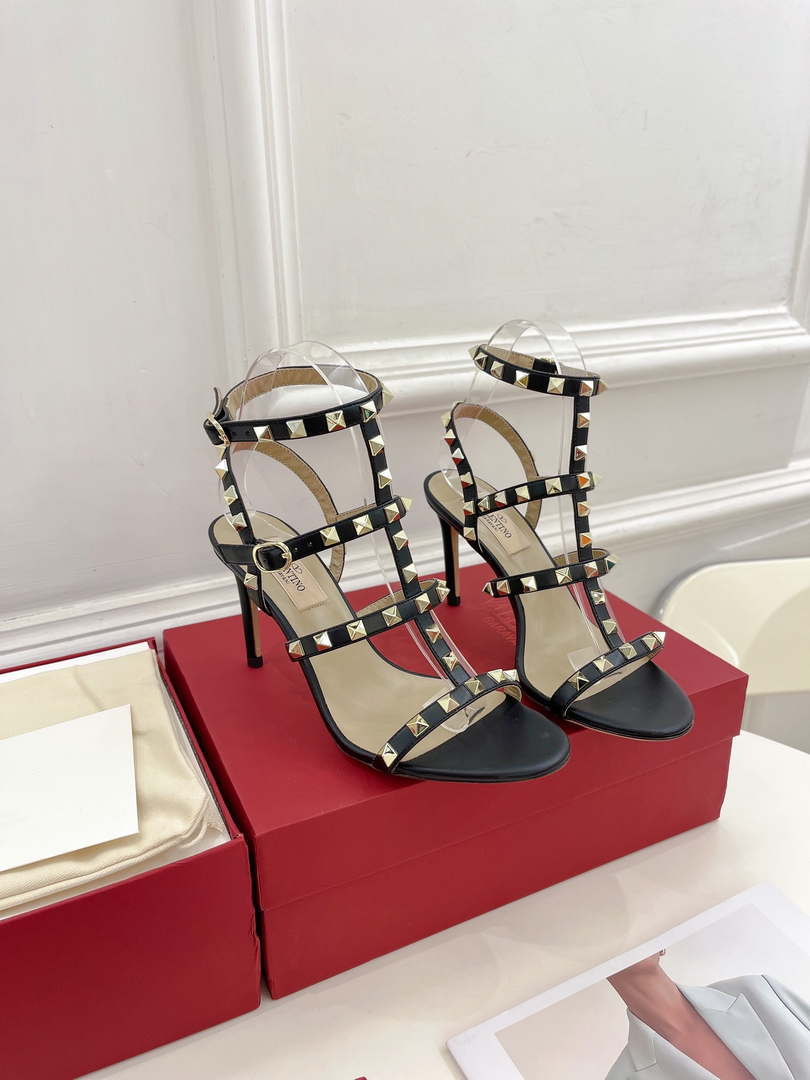 Valentino 3W2S0A27JXH Rockstud Metallic Calfskin Leather Ankle Strap Sandal 80 MM V98821 - US 4=35 - View 1