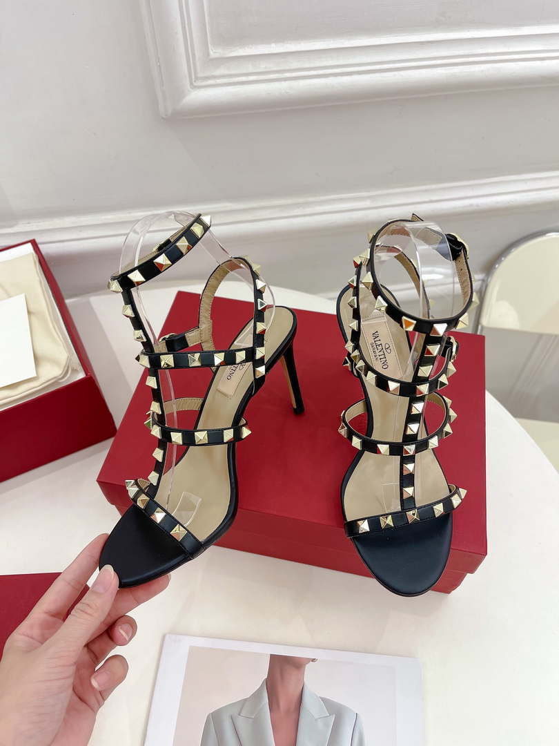 Valentino 3W2S0A27JXH Rockstud Metallic Calfskin Leather Ankle Strap Sandal 80 MM V98821