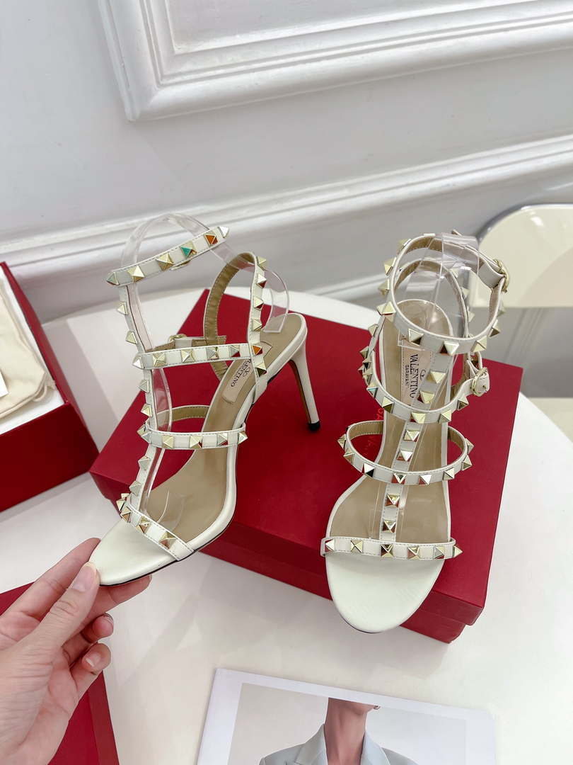 Valentino 3W2S0A27JXH Rockstud Metallic Calfskin Leather Ankle Strap Sandal 80 MM V98822