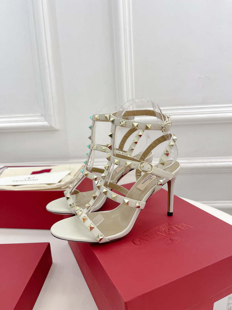 Valentino 3W2S0A27JXH Rockstud Metallic Calfskin Leather Ankle Strap Sandal 80 MM V98822