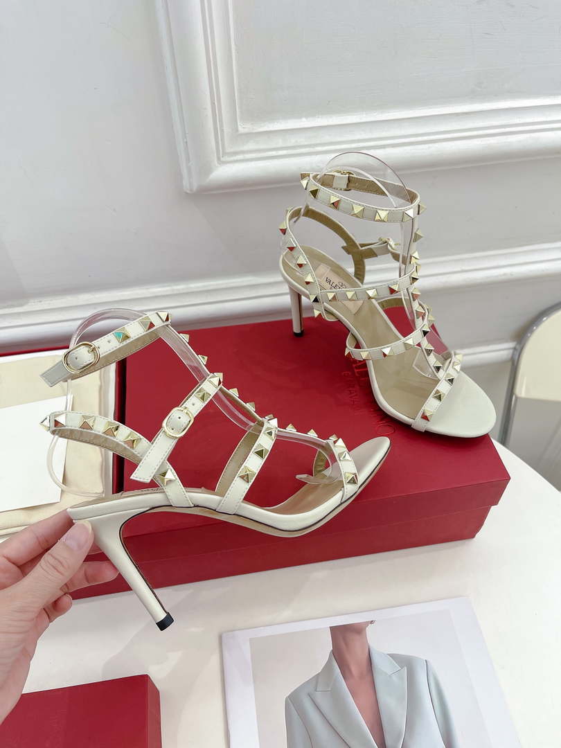 Valentino 3W2S0A27JXH Rockstud Metallic Calfskin Leather Ankle Strap Sandal 80 MM V98822
